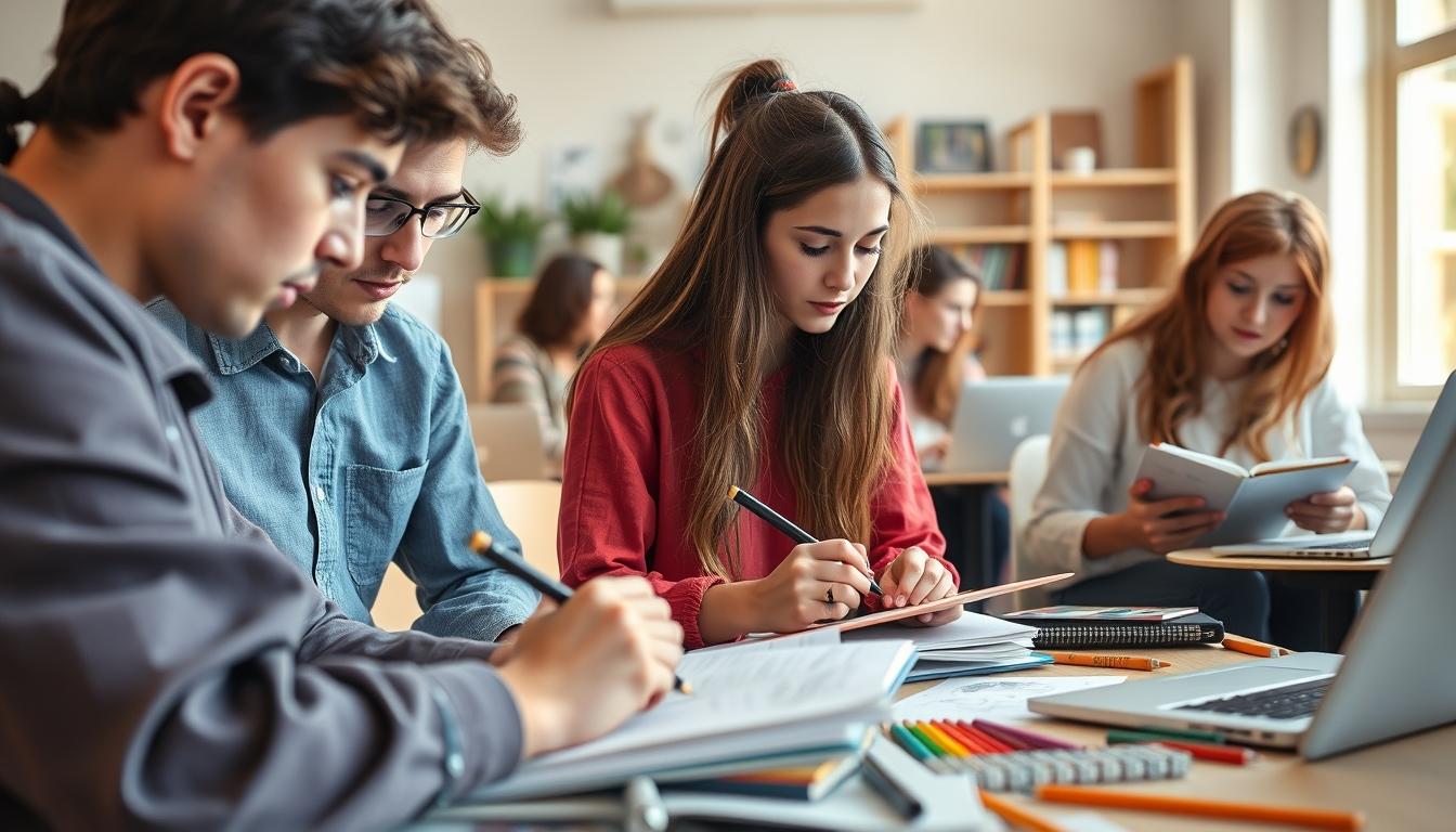 Student using a study guide to organize academic notes